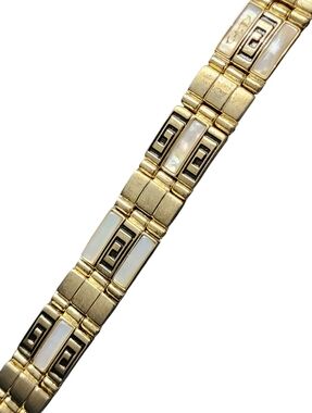 Joseph Bernard Gold-Tone Greek Key Link Bracelet with Mother Of Pearl Inlay